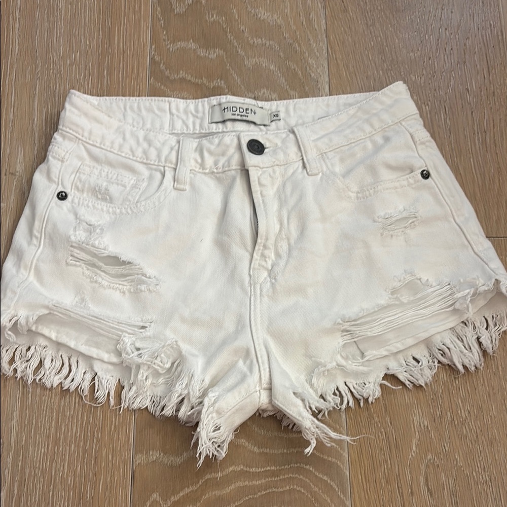 White Distressed Jean Shorts
